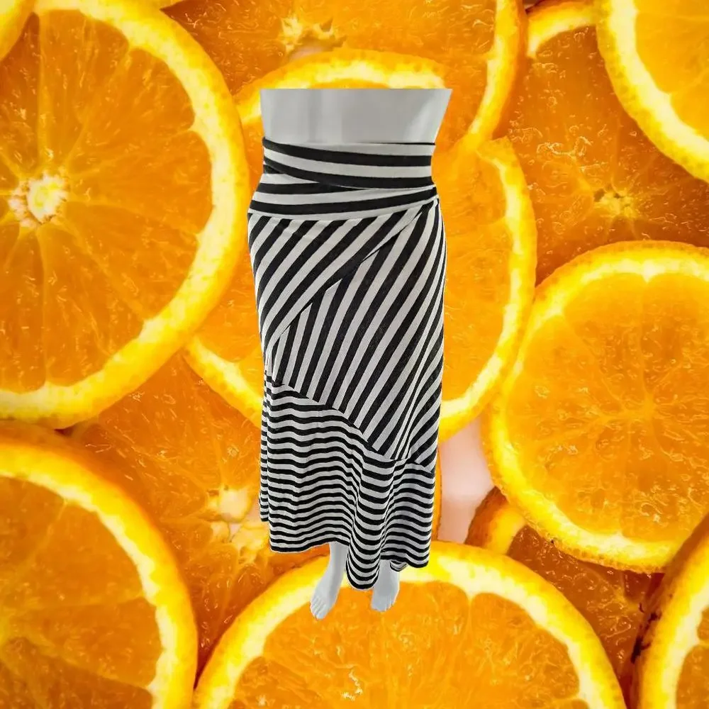 Body Central Black and‎ White Striped Long Skirt Size XL
